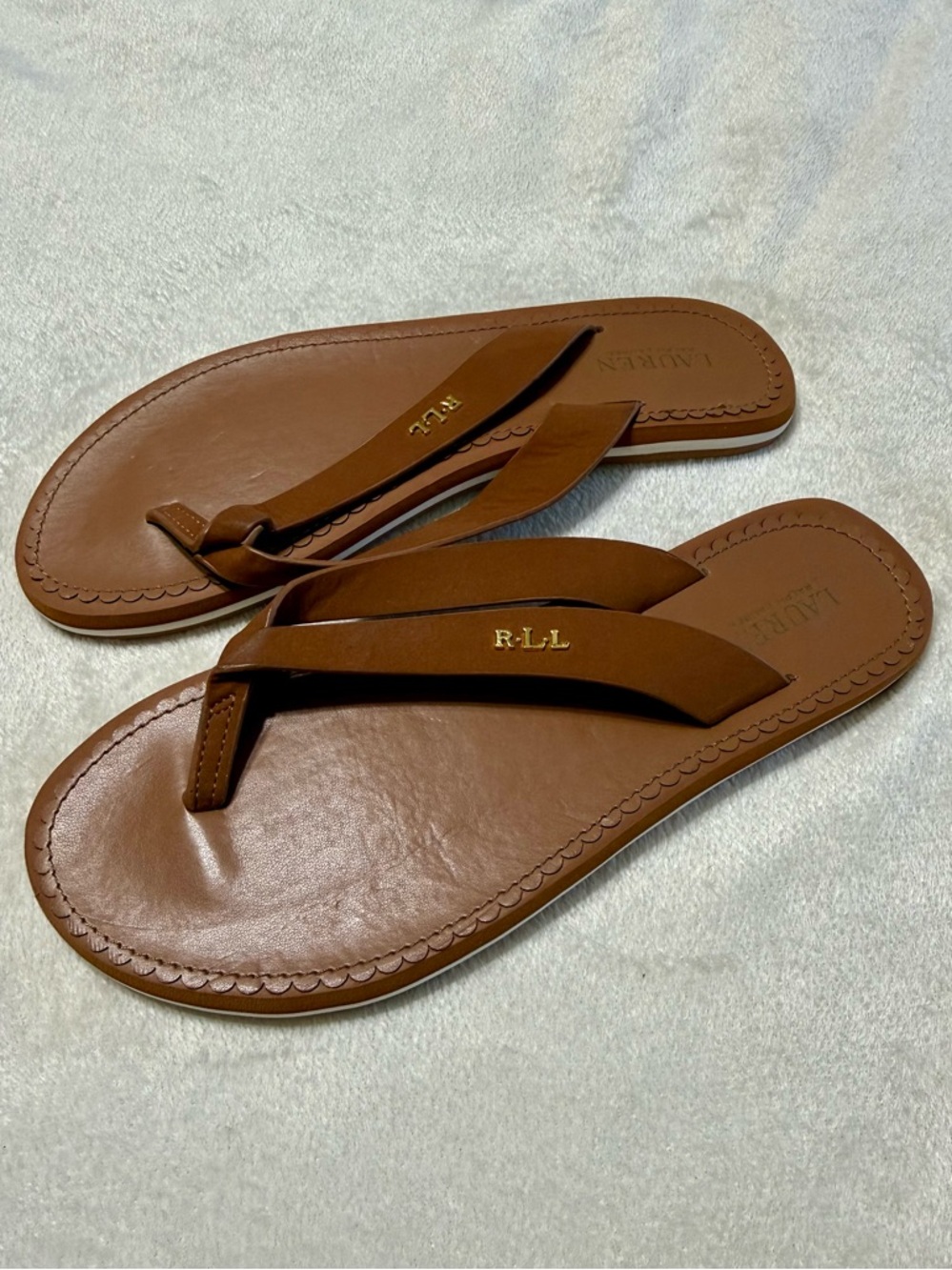 Ralph Lauren Brown Leather Flip Flop Sandals
